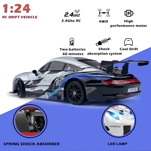 1:24 Scale 4WD RC Drift Car with LED Lights and Drifting Tires H297