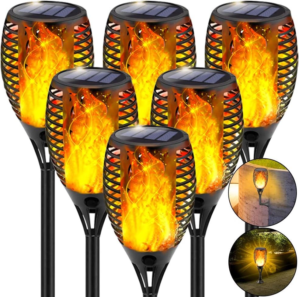6 Pack Waterproof Solar Torch Light with Flickering Flame X114
