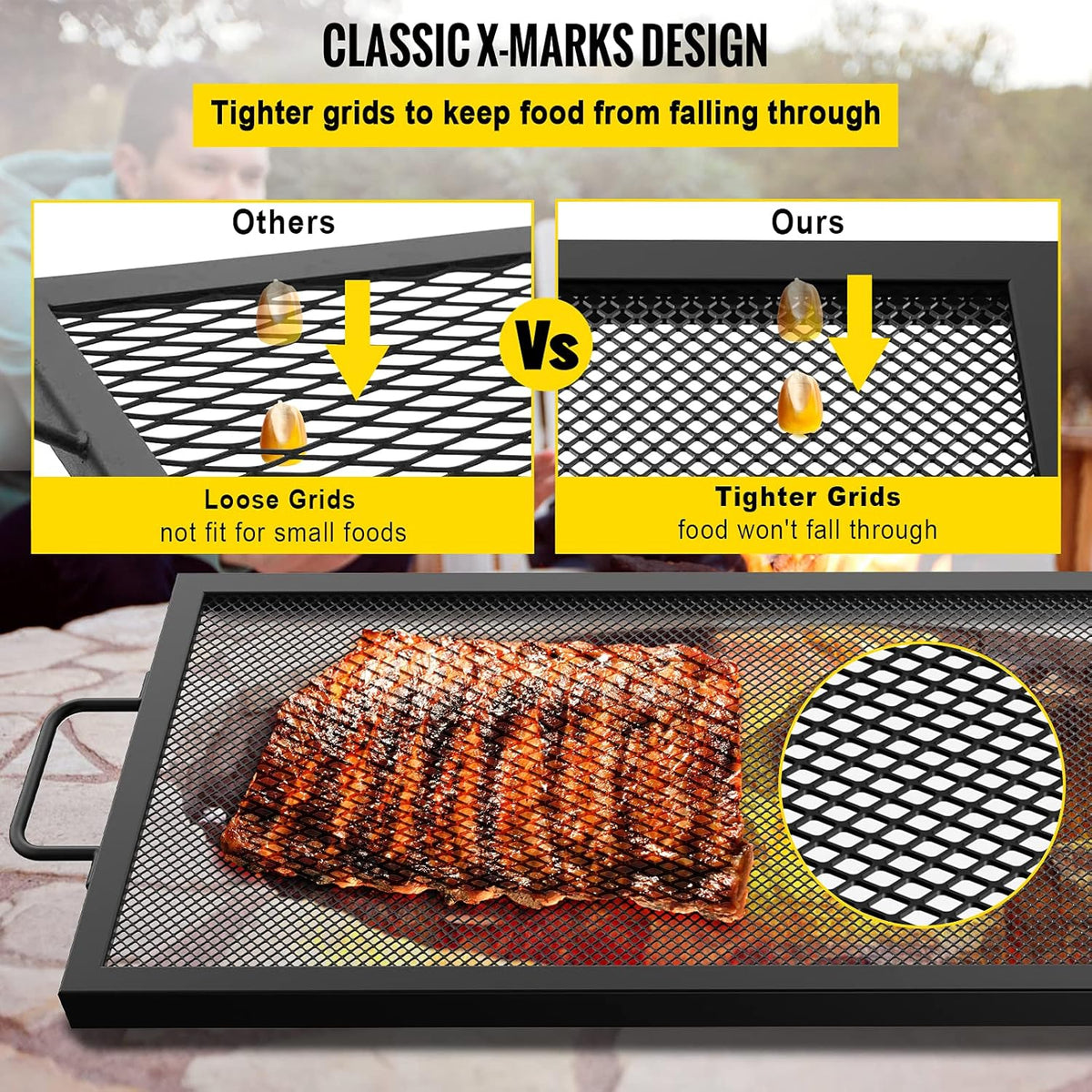 Black Steel Fire Pit Cooking Grate with Handles, Pack of 2 M738