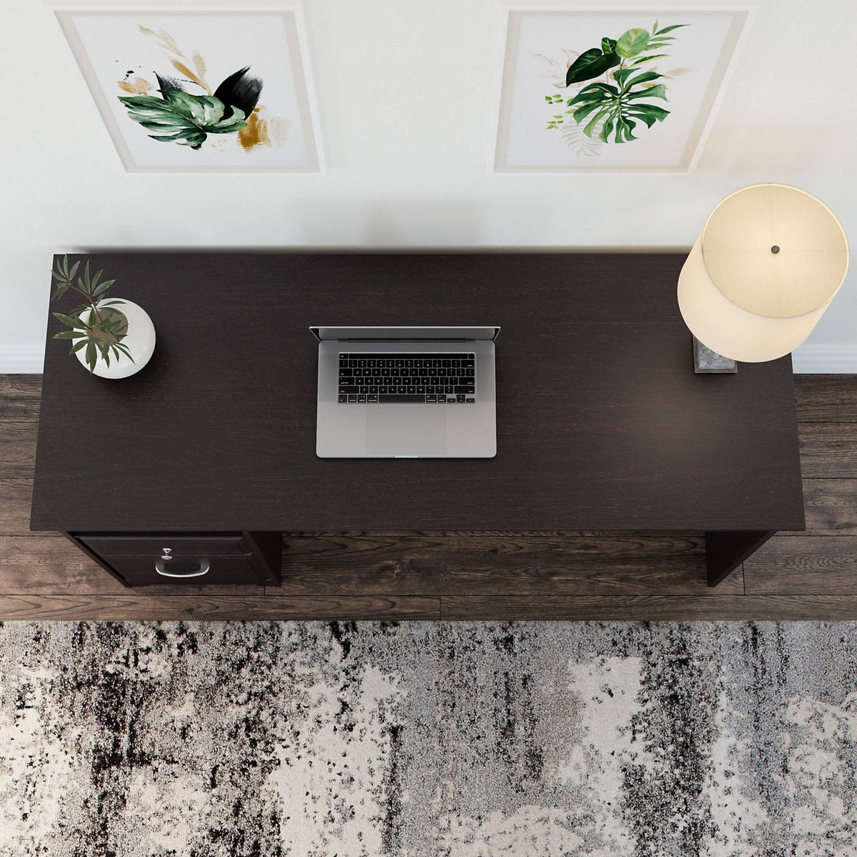 60W Computer Desk with Drawers in Espresso Oak P899