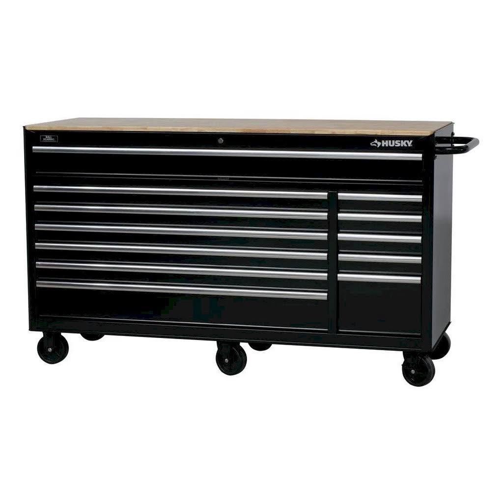 66 in. W 24 in. D 12-Drawer Heavy-Duty Mobile Workbench in Black Q297490