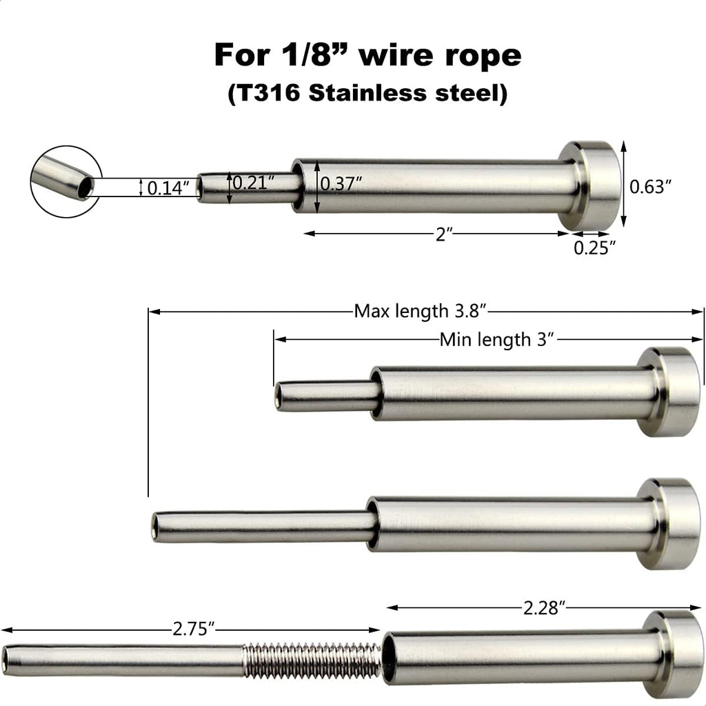 20 Pcs 1/8 Invisible Turnbuckle Kit, T316 Stainless Steel Cable Railing Hardware Kit V525908