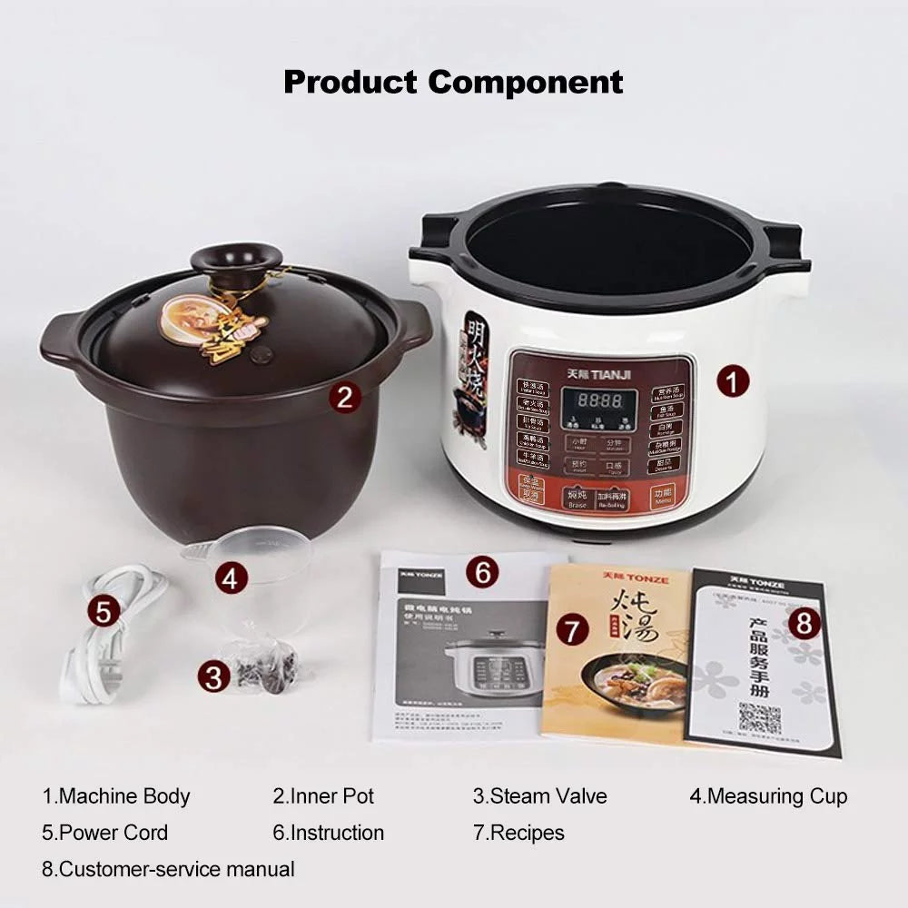 Electric Stew Pot 4L Slow Cooker Ceramic Inner Pot 120V 600W B53063