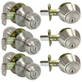3 Pack Satin Nickel Round Ball Entry Door Knob and Deadbolt Combo Y971087