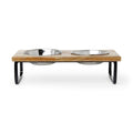 Elevated Wood Double Diner with Stainless-Steel Bowls I4674