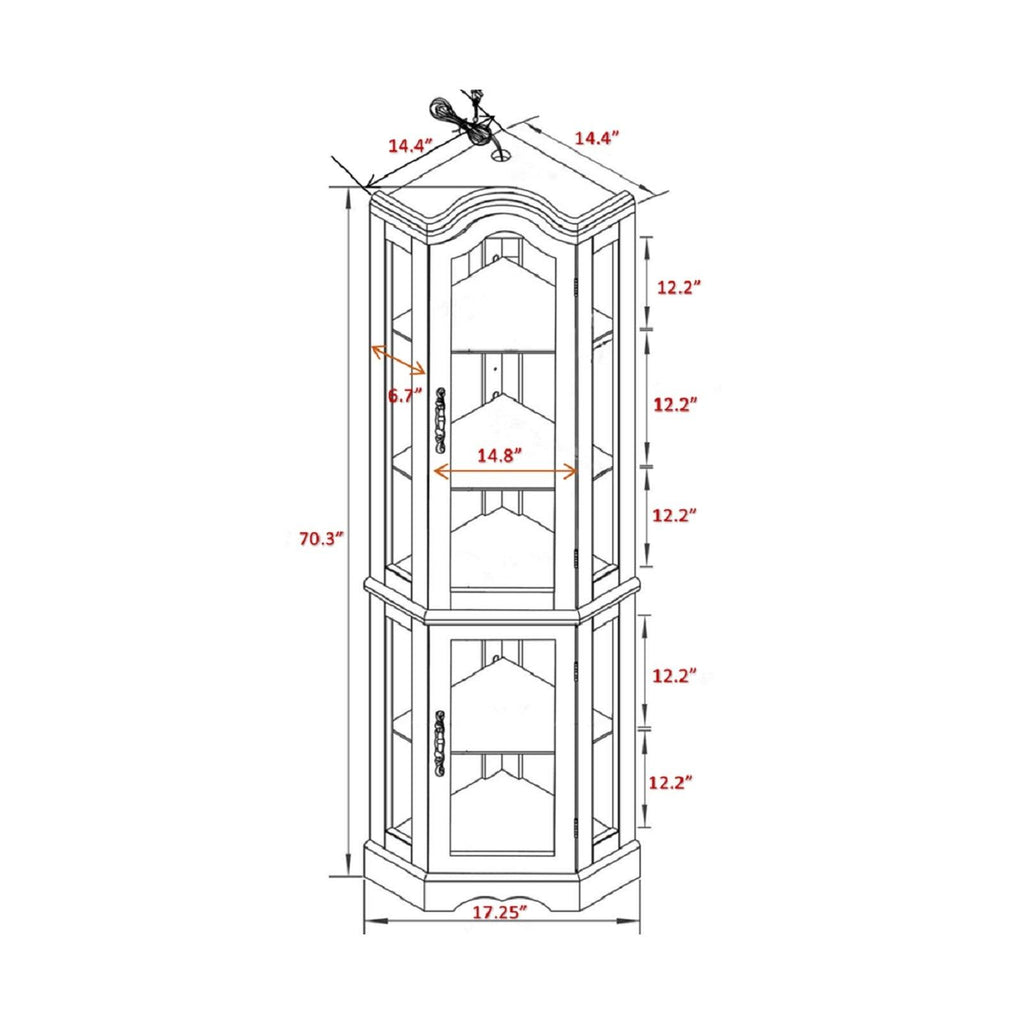 Brown Lighted Corner Curio Display Cabinet K274528