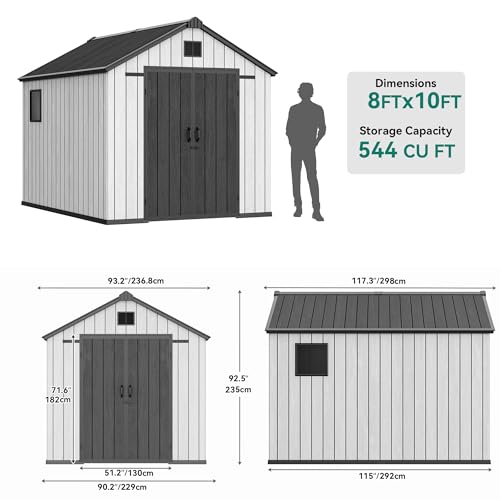Gray 8x10 FT Outdoor Storage Shed with Lockable Door Y327963
