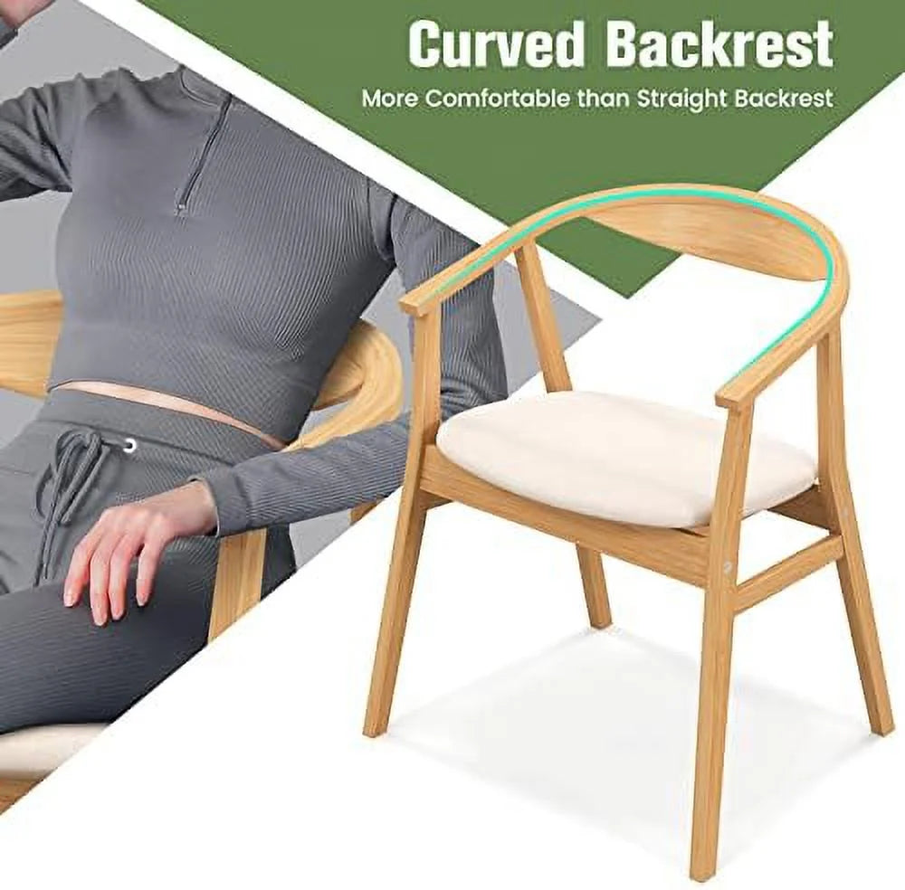 Bamboo Accent Chair with Armrest and Curved Backrest X784