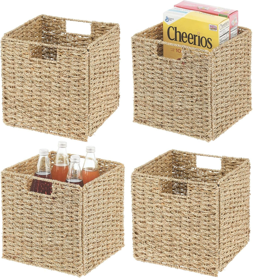 Seagrass Woven Cube Basket Organizer with Handles - 4 Pack - Natural/Tan E888748