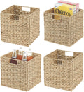 Seagrass Woven Cube Basket Organizer with Handles - 4 Pack - Natural/Tan E888748