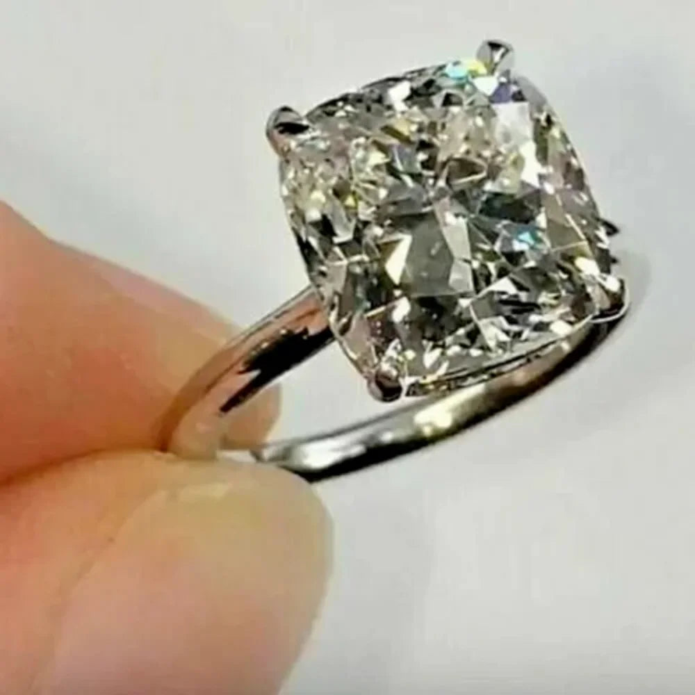 14K White Gold Plated Moissanite Solitaire Ring D3485