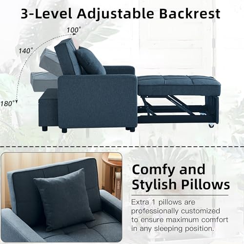 Blue Convertible Sofa Bed Chair with Side Pocket E7504