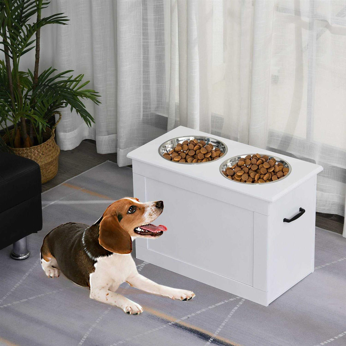 Raised Pet Feeding Station with 2 Stainless Steel Bowls B988382
