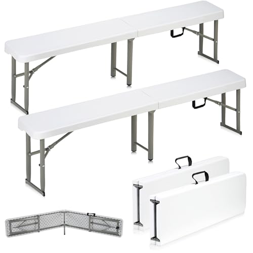 6ft Plastic Folding Bench with Carrying Handle & Lock, 2 Pack I6840