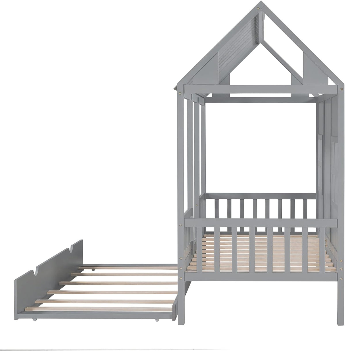 Gray Twin Size Wooden House Bed with Trundle D367616