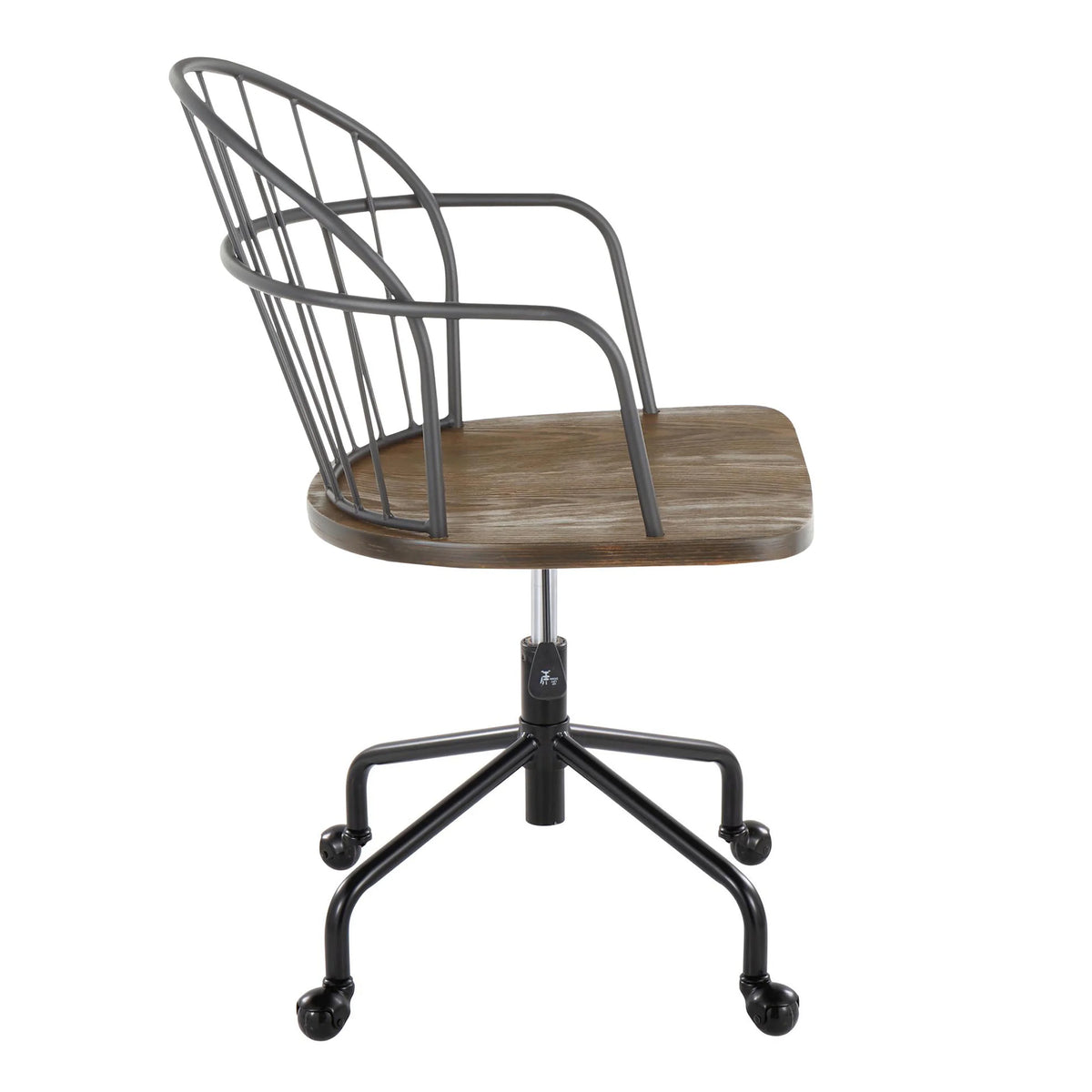 Adjustable Office Chair in Black Metal and Dark Walnut Wood T82586