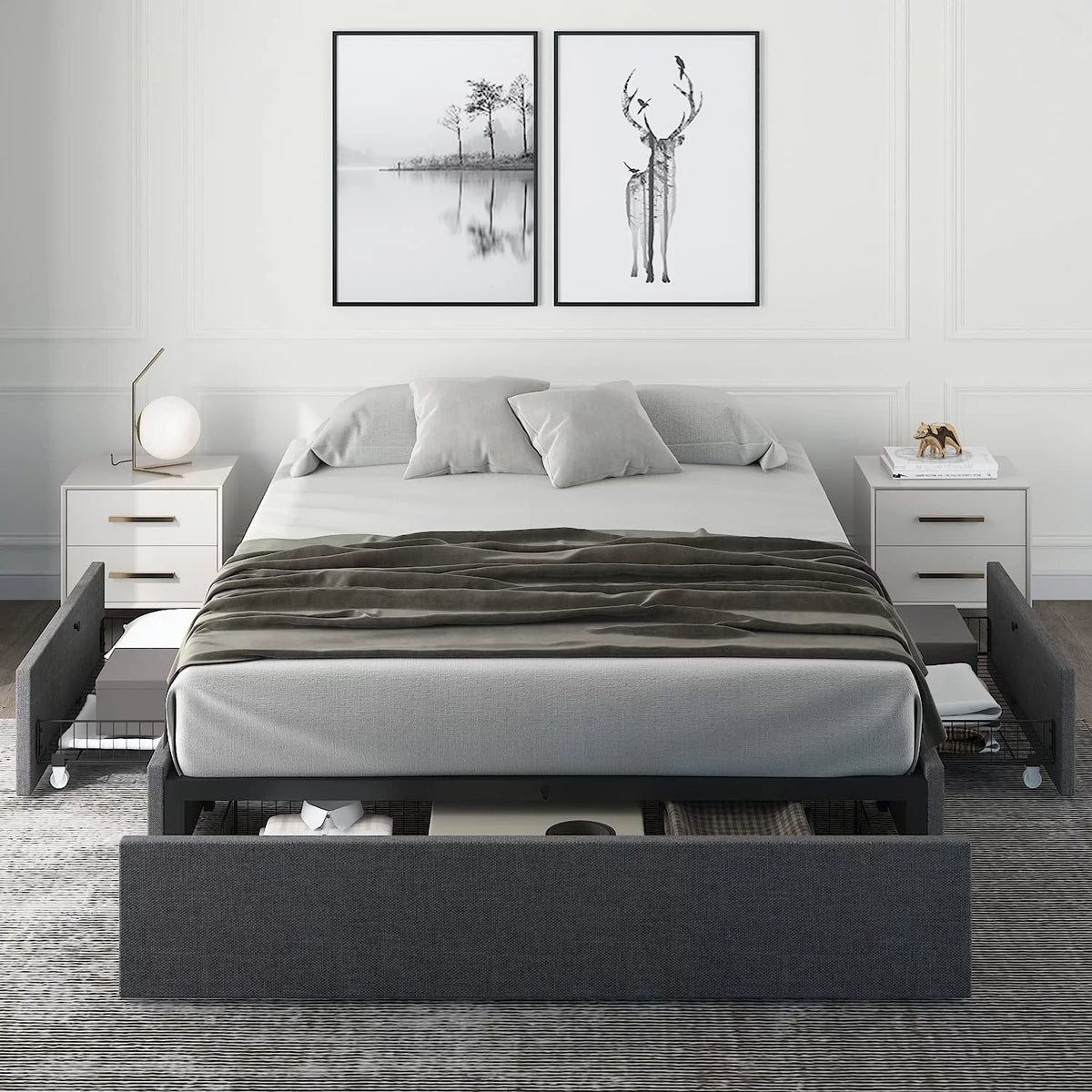 Upholstered Queen Size Bed Frame with 3 Drawers N618