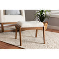 Off-White Boucle Upholstered Walnut Brown Wood Ottoman Footstool T38987