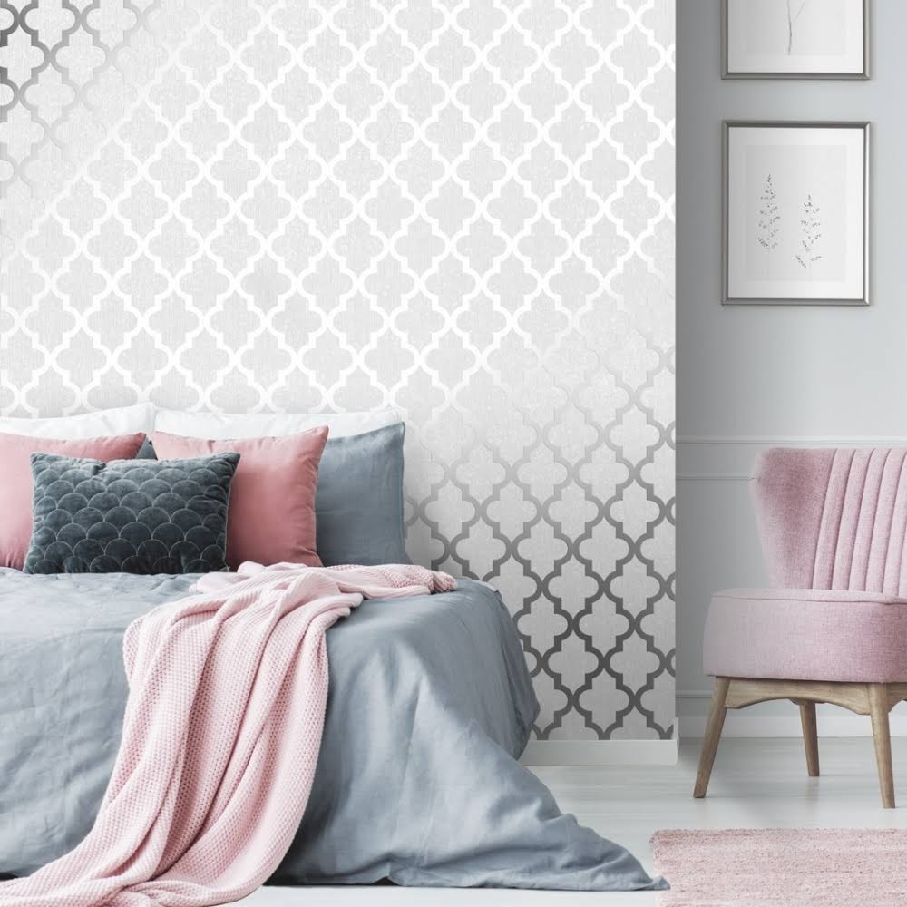 Soft Grey Silver Trellis Wallpaper Z766