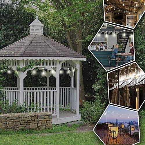 Classic LED Cafe Lights 12 Bulbs 24 ft. White Cord and 12 Stainless Steel Cage Shades A22509