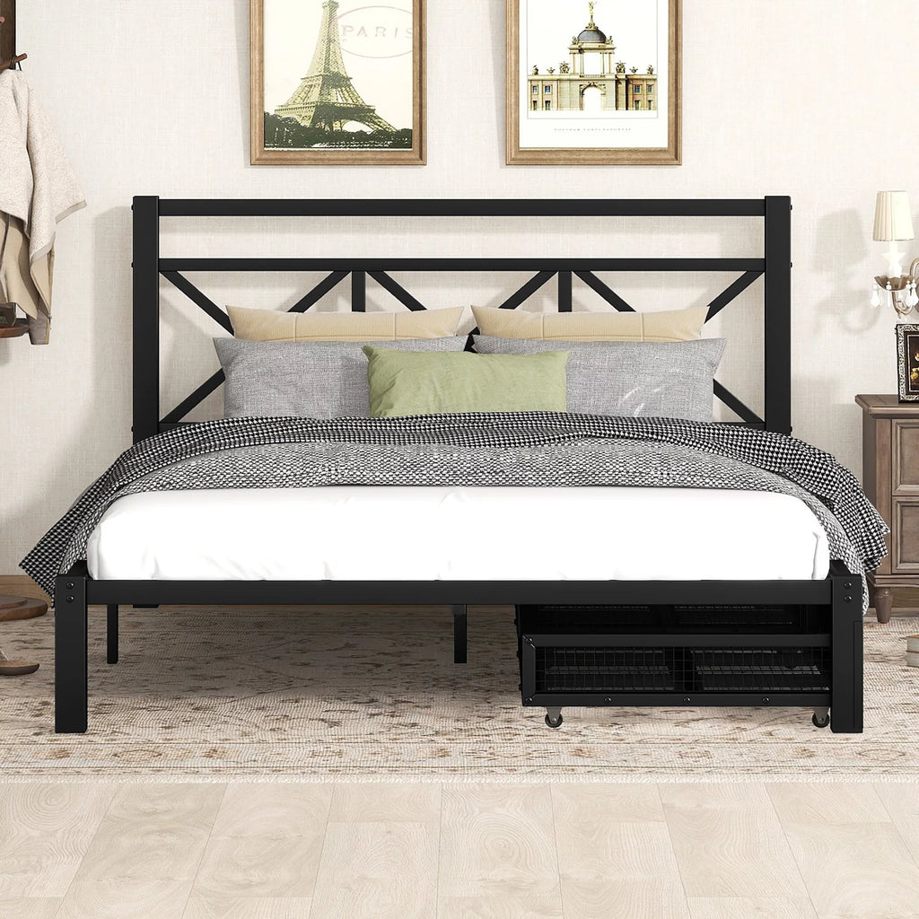 Metal Twin Size Platform Bed with Two Drawers O517578