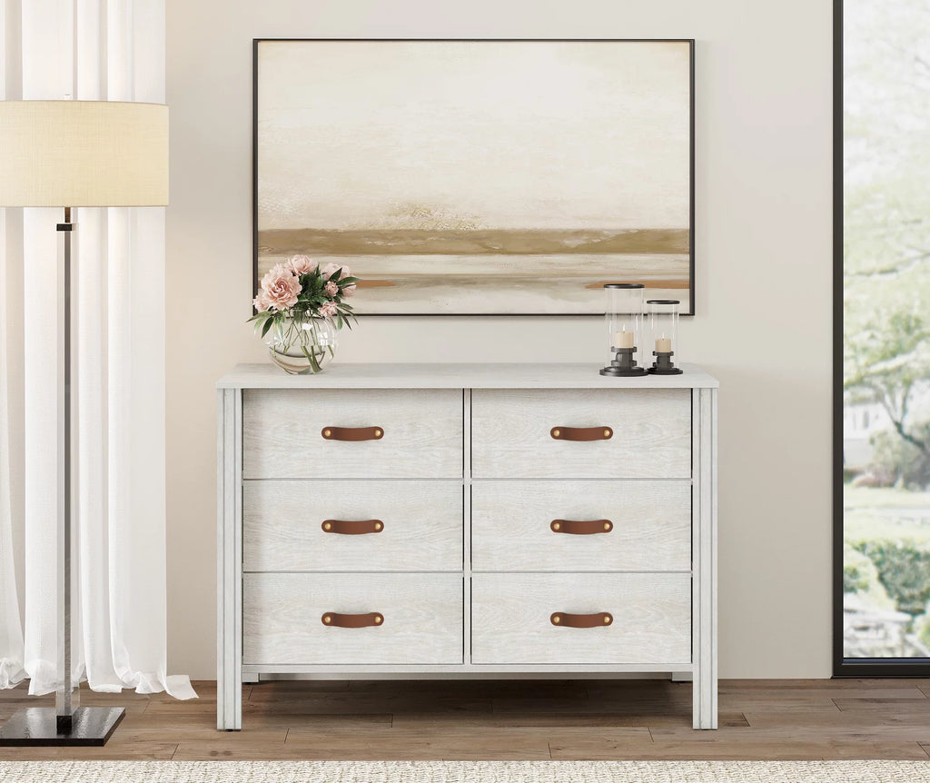 White 6 Drawer Wood Dresser F26137