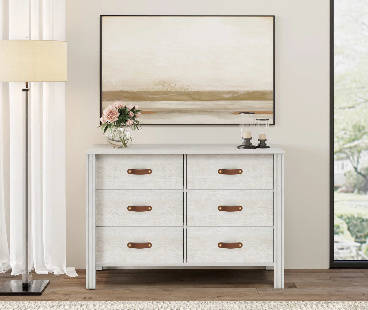 White 6 Drawer Wood Dresser F26137