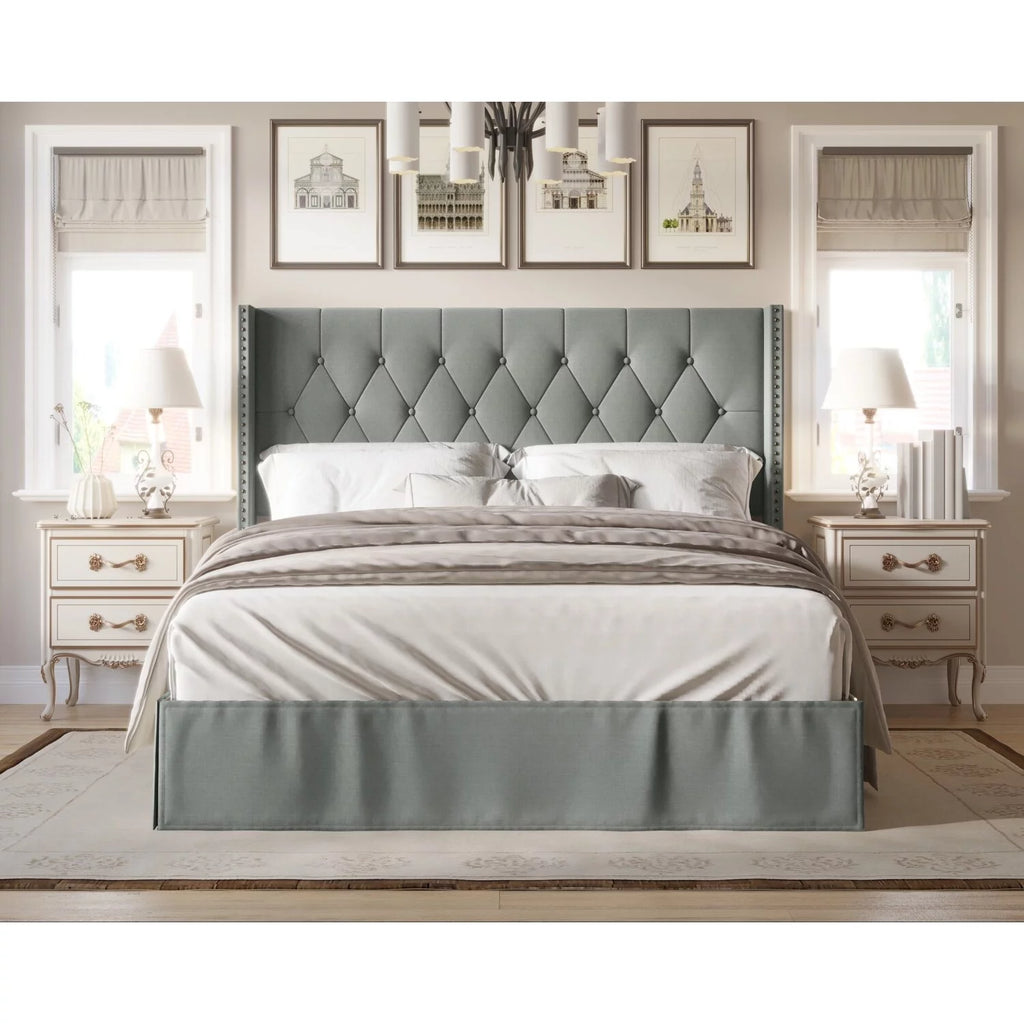 Grey Tufted Upholstered Panel Bed Full Y764858
