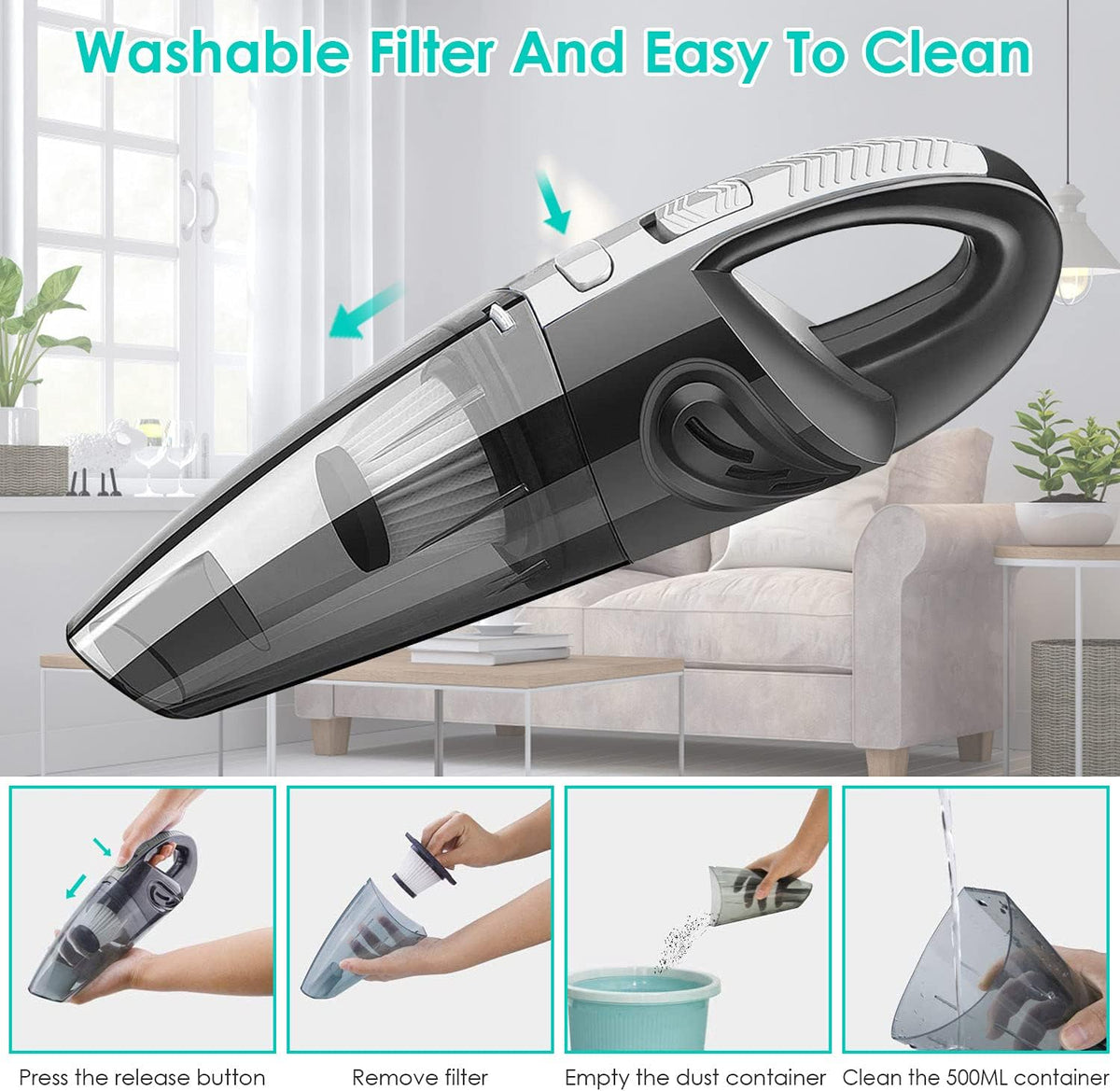 Portable Handheld Cordless Rechargeable Mini Car Vacuum Cleaner W450