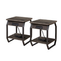 Dark Grey Set of 2 Side Table with Charging Station L336