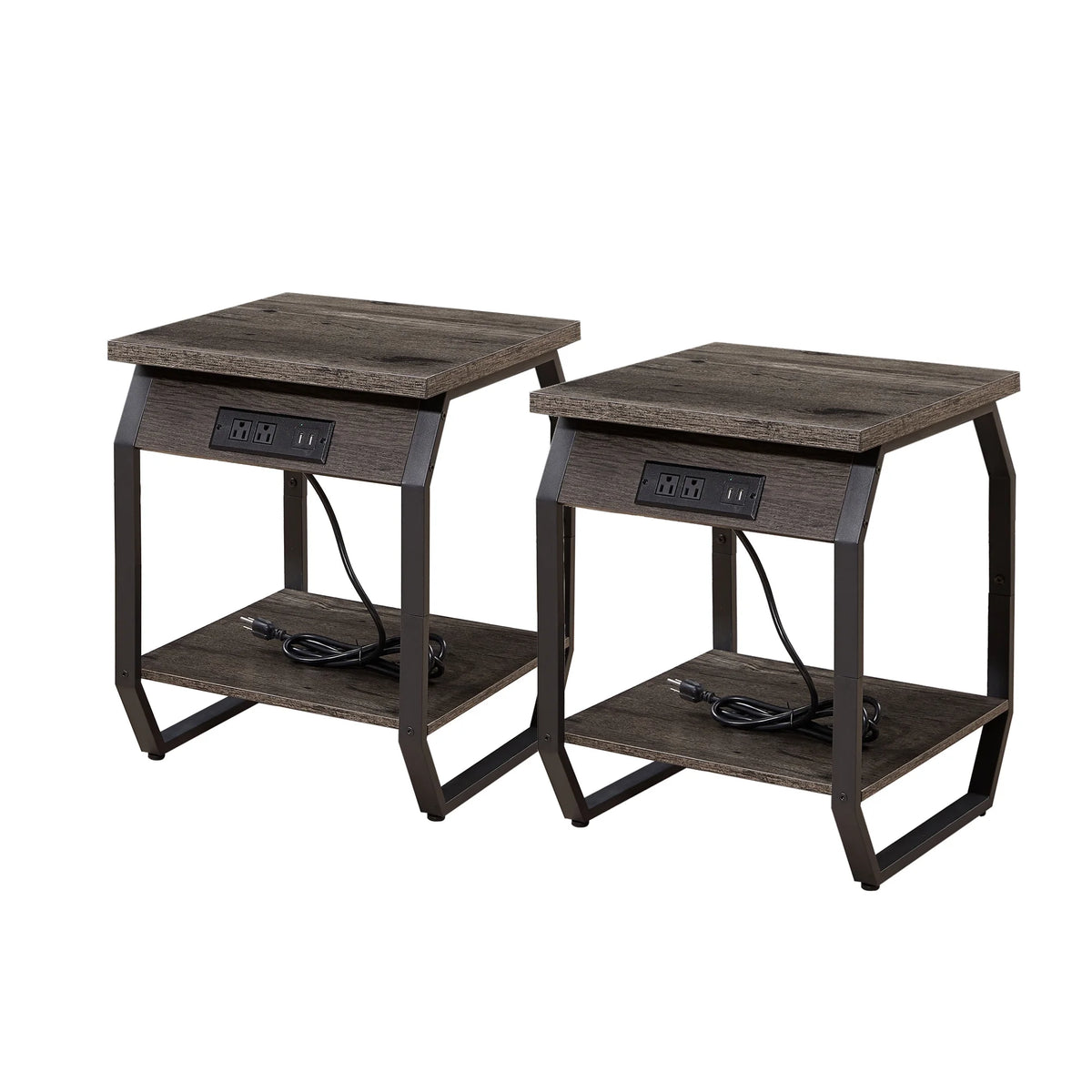 Dark Grey Set of 2 Side Table with Charging Station L336