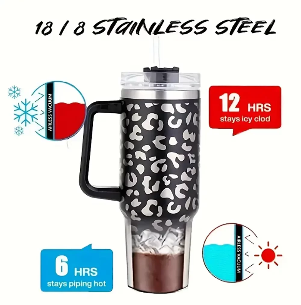 Light Pink Leopard Print 40 oz. Stainless Steel Tumbler With Handle K97587