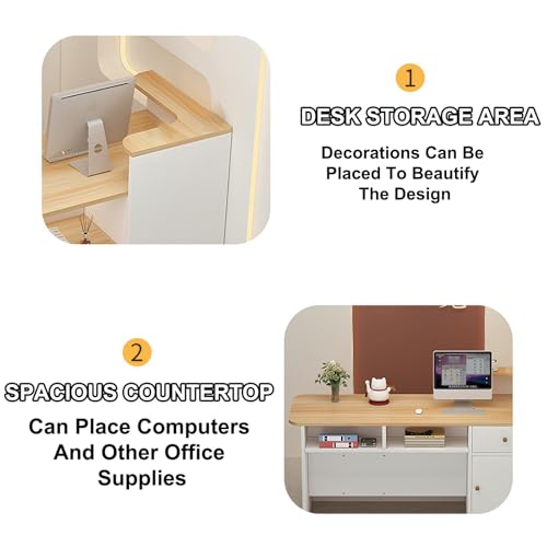 White Grey Wooden Cashier Counter with Storage Space B86752