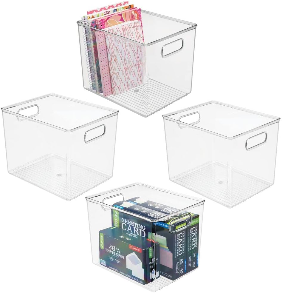 Clear 4 Pack Plastic Stackable Storage Organizer Bin Basket with Handle P799