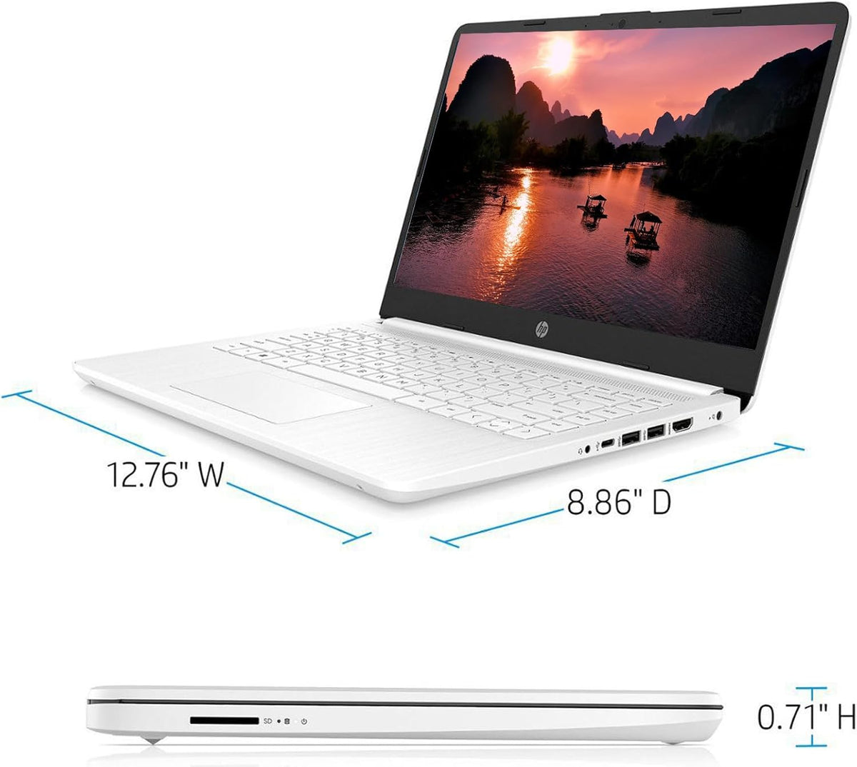 14-inch HD Laptop Computer Intel Dual Core 2.8GHz 8GB RAM 128GB 64GB SSD 64GB Card Webcam Bluetooth HDMI USB-C Wi-Fi Windows 11 S White T461