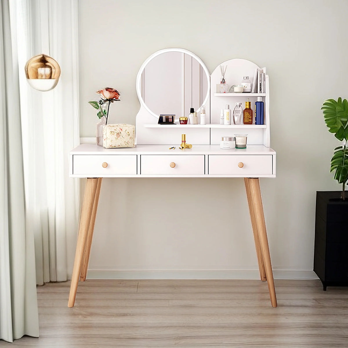 White Vanity Desk with Mirror and Lights H506