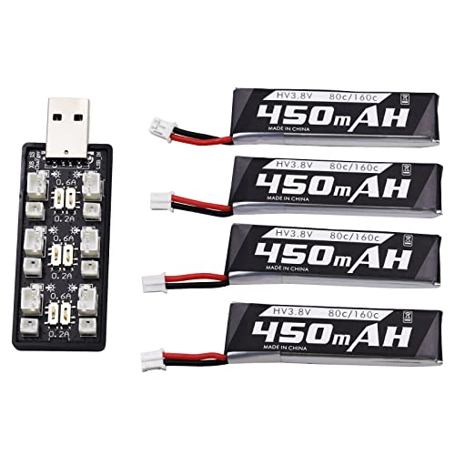 4 Pack 1S 3.8V 450mAh 80C Lipo Battery with PH2.0 Plug Q7057