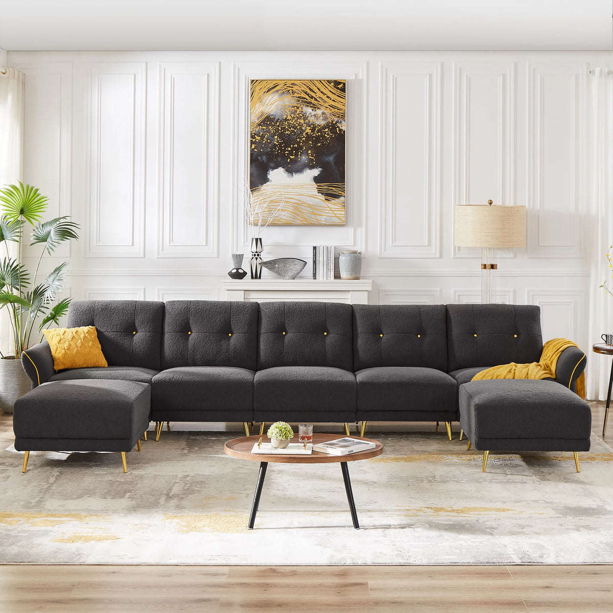 Gray Modular Sectional Sofa with Chaise and Ottomans P77654