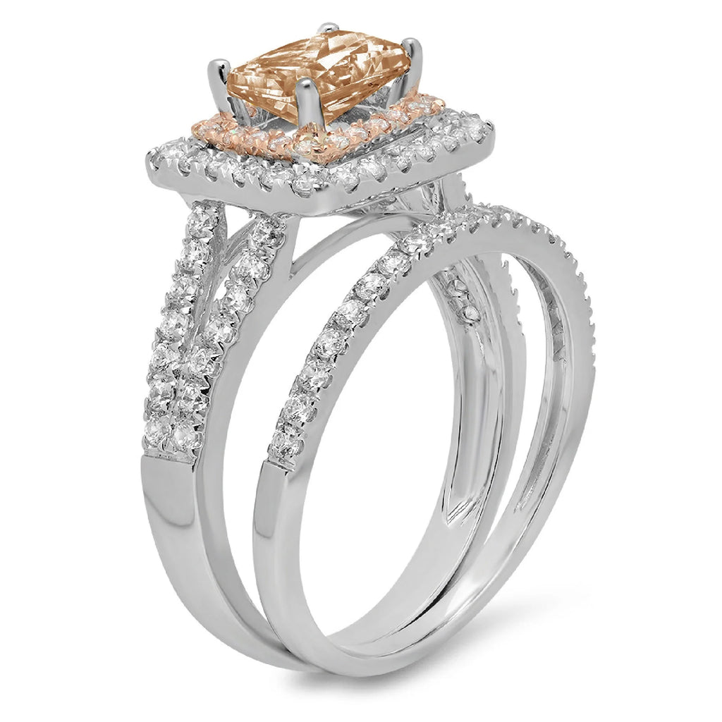 3.05 ct Emerald Cut Brown Champagne Simulated Diamond Ring Band Set Size 3.5 Z9082