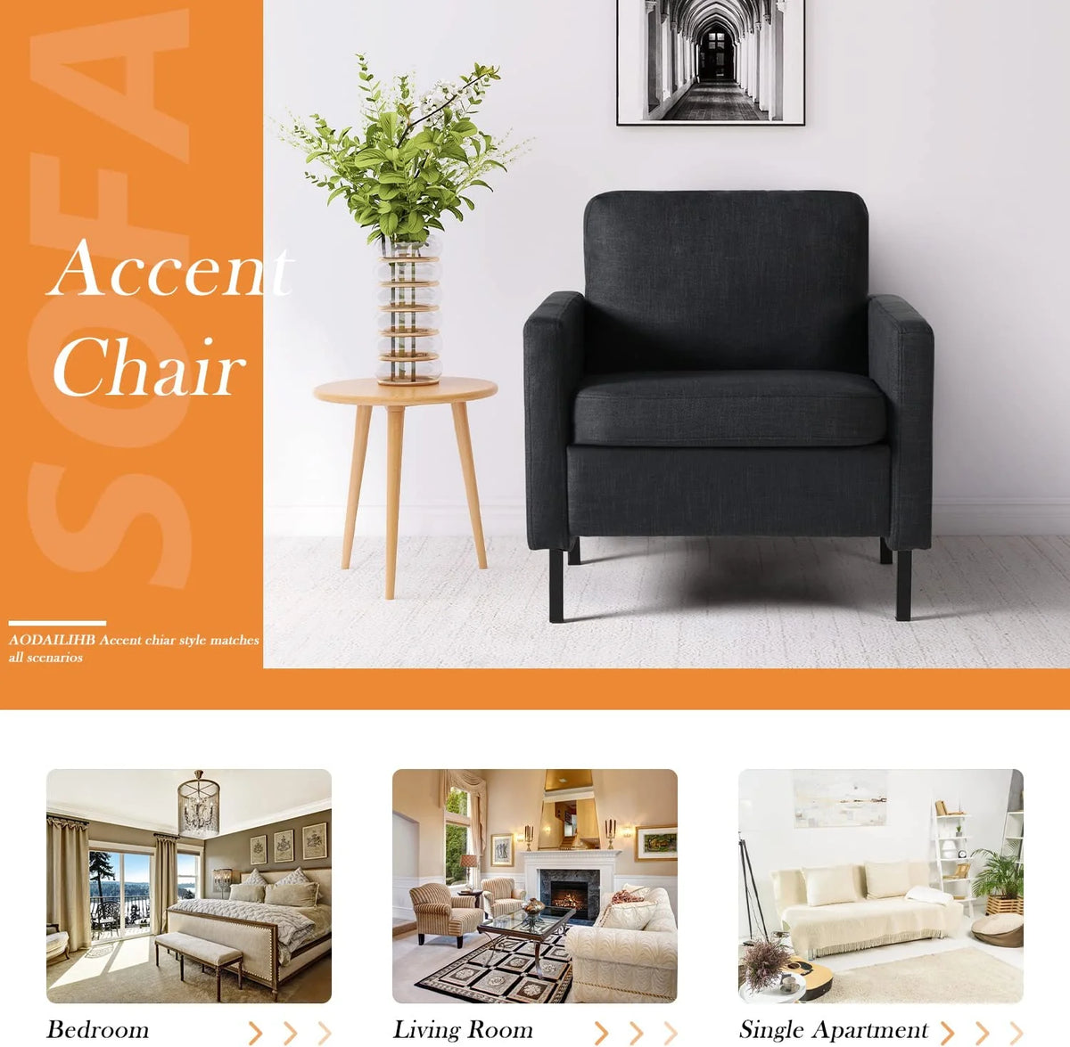 Dark Gray Upholstered Accent Chair H191