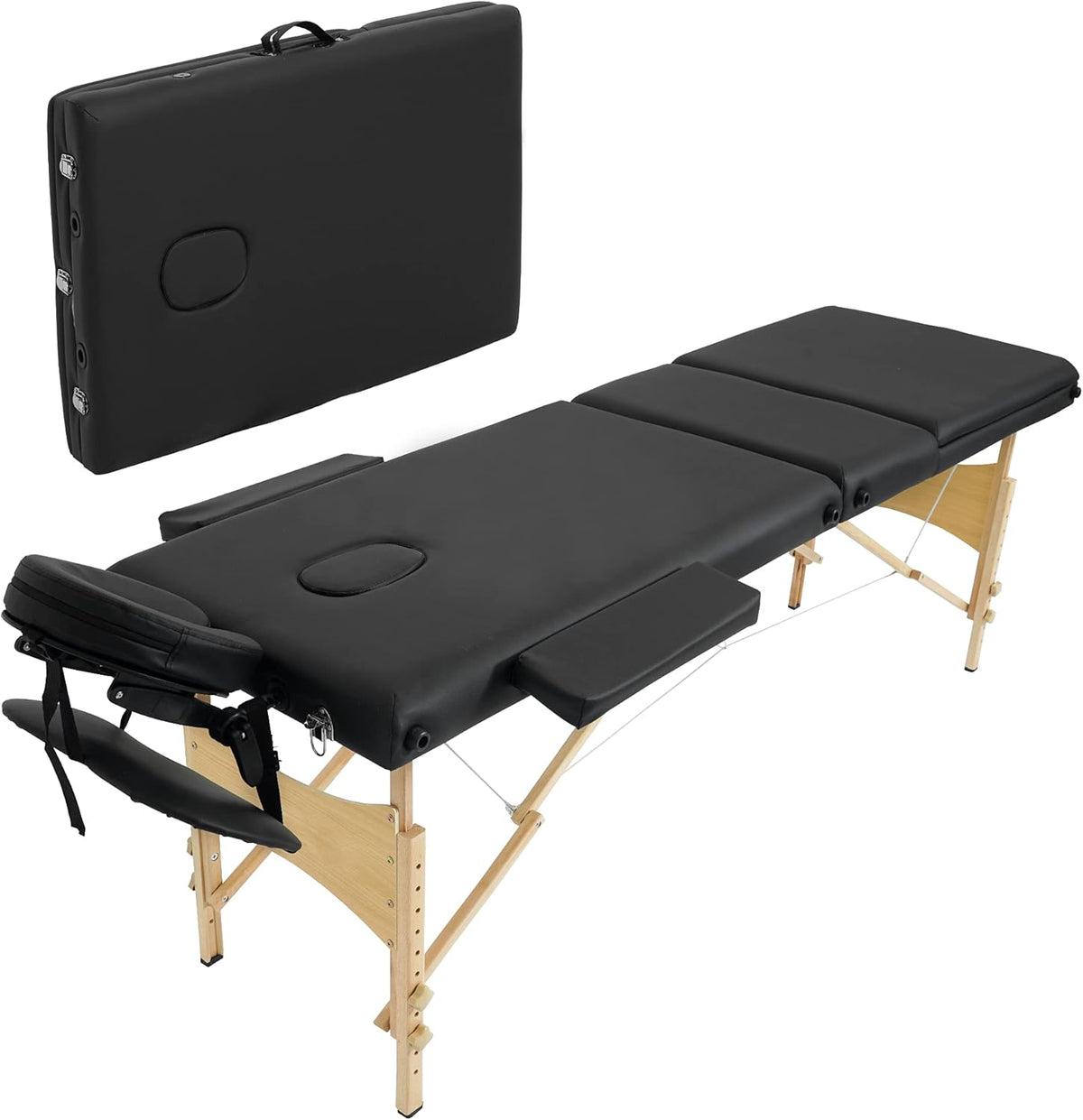 Black 3 Fold Portable Massage Bed with Carrying Case W611