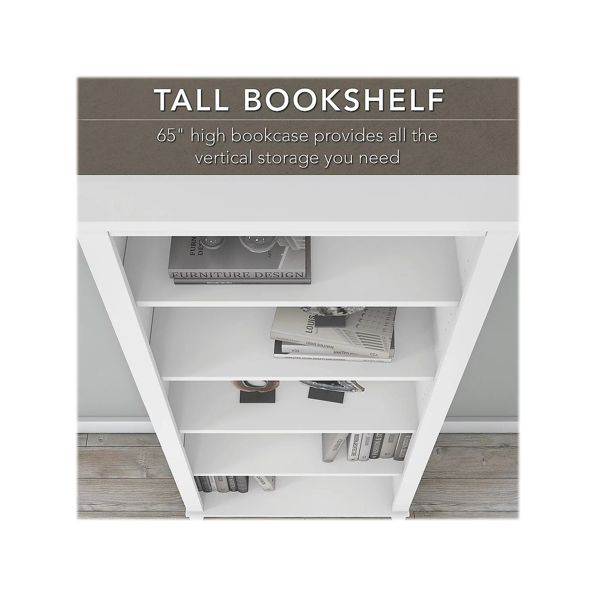 White 5 Shelf Tall Bookcase N78968