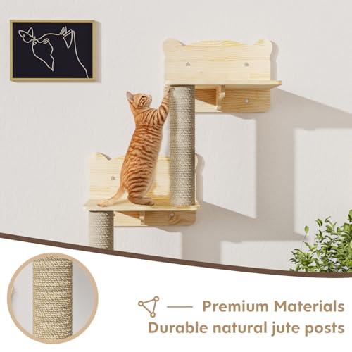 16 Pcs Pine Wooden Cat Wall Shelves with House Y3305