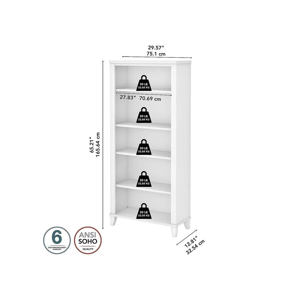 White 5 Shelf Tall Bookcase N78968