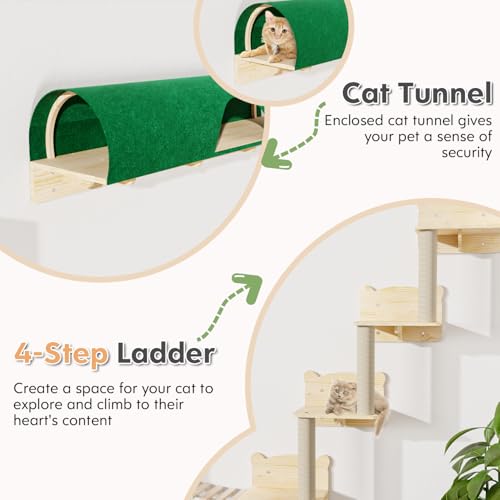 16 Pcs Pine Wooden Cat Wall Shelves with House Y3305