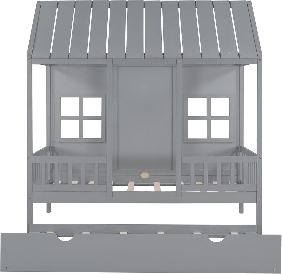 Gray Twin Size Wooden House Bed with Trundle D367616