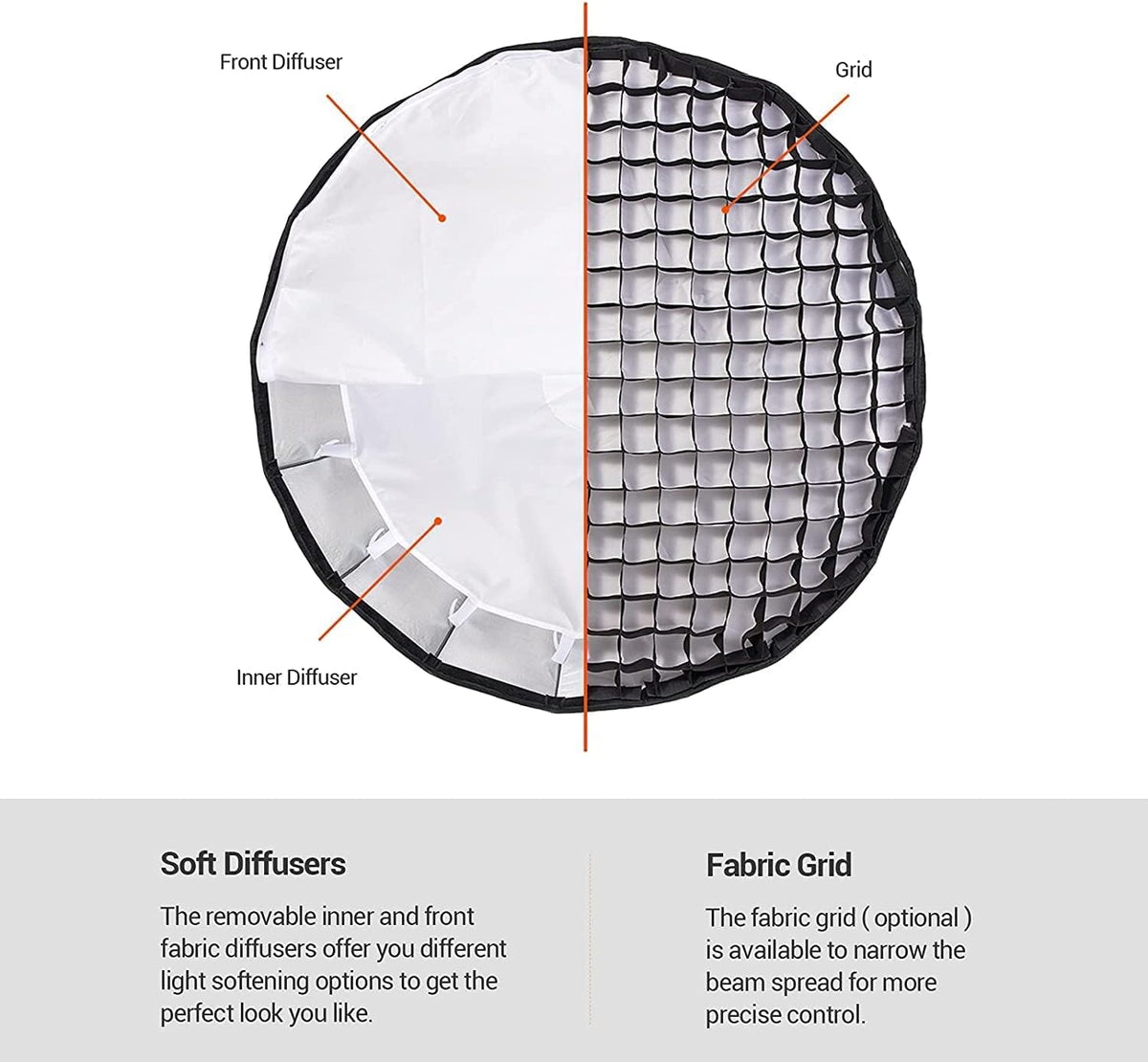 47 Inch Parabolic Softbox Bowens Mount with Diffuser and Carrying Bag O504548