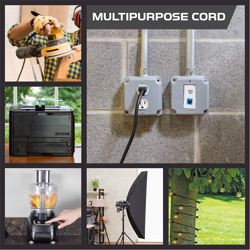 2 Pack 50 Ft Black Extension Cords with 3 Outlets U900033