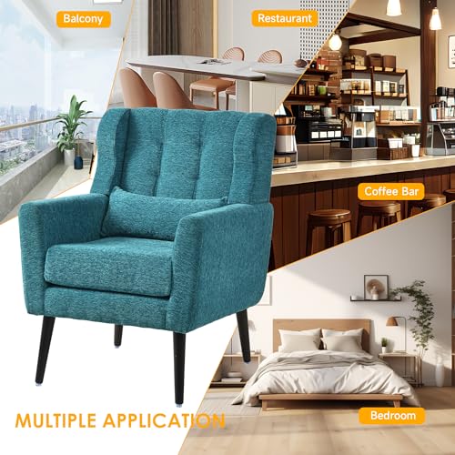 Dark Blue Chenille Fabric Accent Chair Set of 2 N292