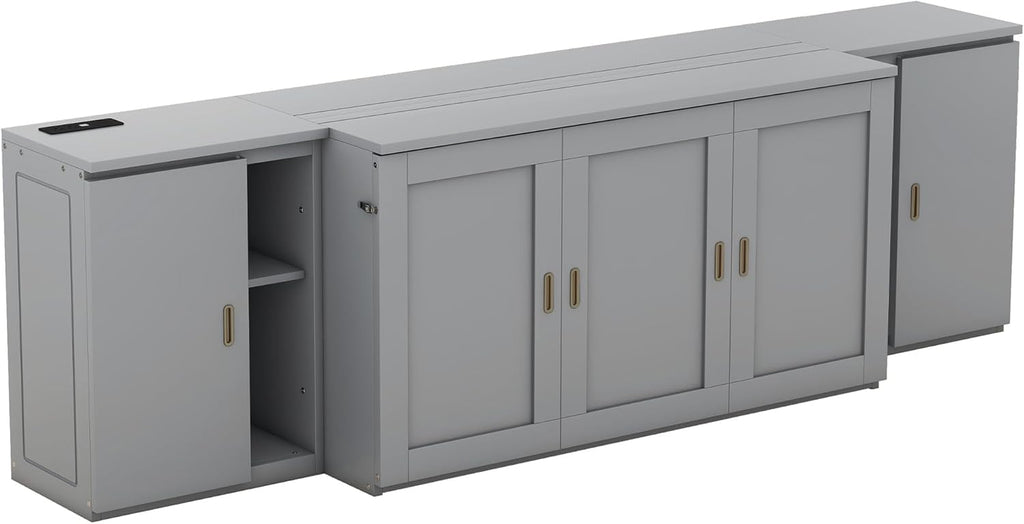 Queen Size Murphy Bed with Shelves, Cabinets and USB Ports, Gray S439958